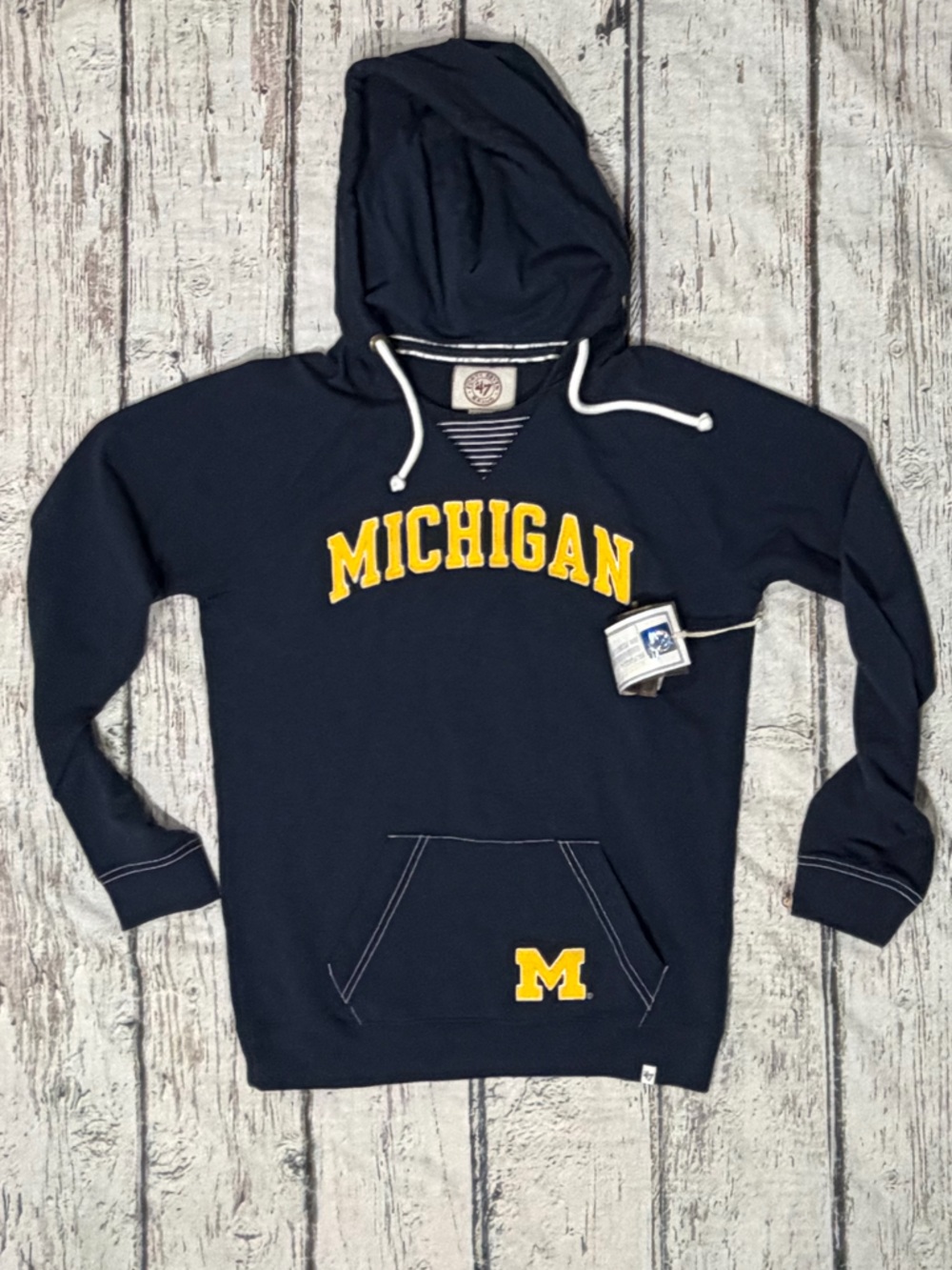 47 Brand Navy Blue Michigan Hoodie with Yellow Lettering NWT